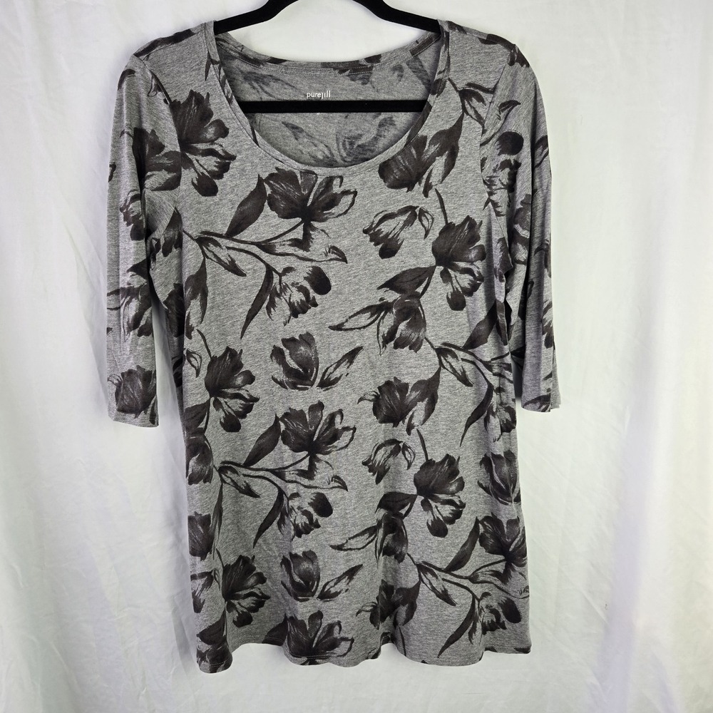 Pure Jill Ballet Sleeve Tunic Watercolor Floral Medium Boho Lagenlook Artsy Soft